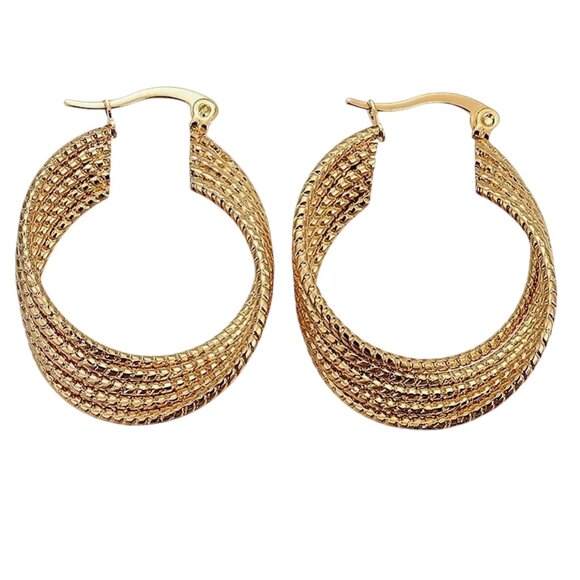 1 3/8 Inch 35mm Hoop Gold Tone Pierced Post Earrings - Picture 5 of 5